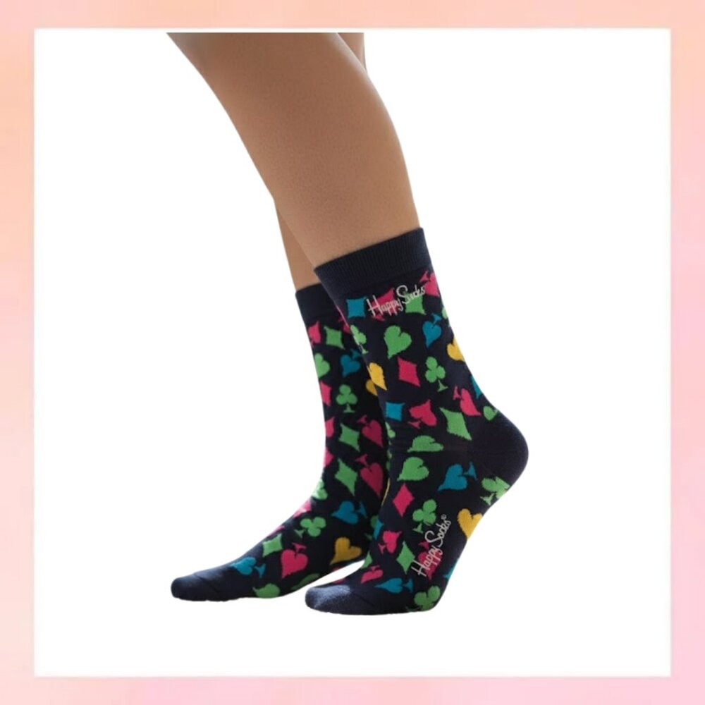 Happy Socks Card Suit Pattern Crew Socks - Navy Multi-Color NWT